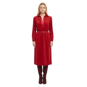 Sz S?/M Vintage 70s original Womens Dress Non Stop Burgundy Midi Long Sleeve Red